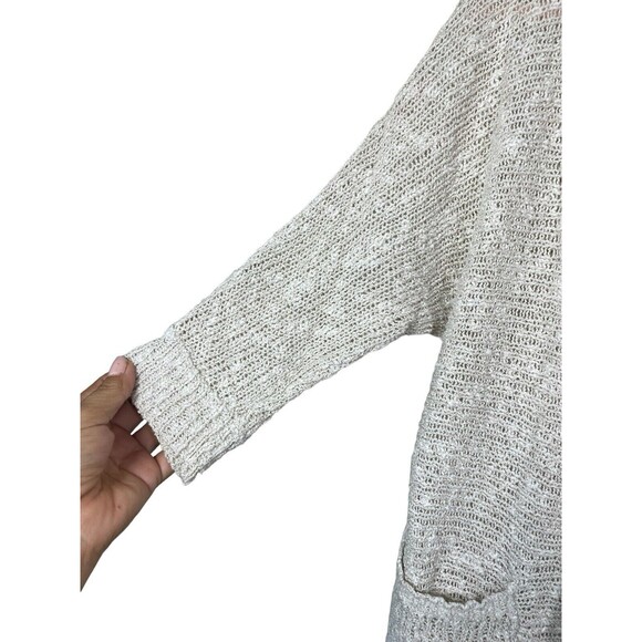 EILEEN FISHER Size P Small Cardigan Sweater Beige Crochet Open Front Pockets - Picture 7 of 12